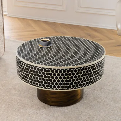 Produktbild von riess-ambiente Runder Couchtisch HARMONY NATURE 60cm schwarz weiß gold mit Mosaik Beistelltisch Tisch Ablagetisch