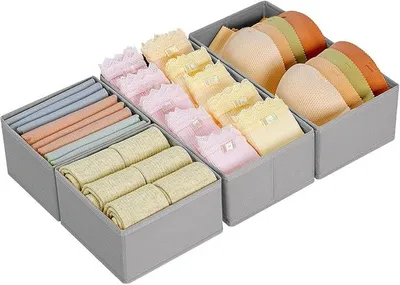 Produktbild von PolkaHome® Kleiderschrank-Organizer für Unterwäsche – Set aus 4 Stoff-Aufbewahrungsboxen mit Schubladen, Kleiderschrank-Organizer für Socken, Kleidung und mehr