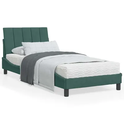 Produktbild von Design Bettgestell mit Kopfteil Dunkelgrün 80x200 cm Samt, Klassische Betten 2024 Neu