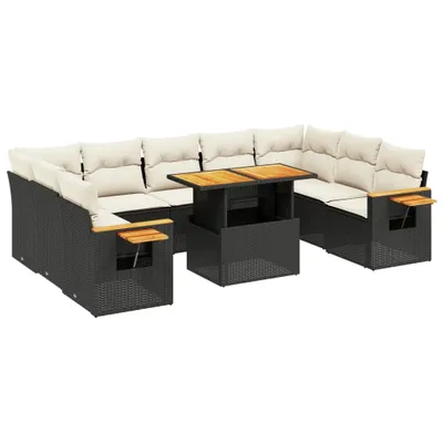 Produktbild von 10-tlg. Garten-Sofagarnitur mit Kissen Schwarz Poly Rattan