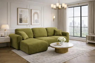 Produktbild von Kaiser Möbel Ecksofa mit Schlaffunktion und Bettkasten, Sofa L-Form Bingo L, Veloursstoff Salvador, Olive, Links