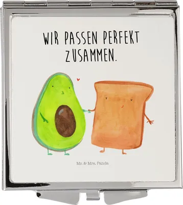 Produktbild von Mr. & Mrs. Panda Taschenspiegel Avocado Toast - Weiß - Geschenk, Hochzeitsgeschenk, Handspiegel, Kosmetikspiegel, Kleiner Spiegel, Pärchen, Schminkspiegel, Verliebt