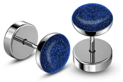 Produktbild von Fake Plugs Edelstahl Glitzer 10mm Fake Tunnel Piercing Ohrstecker Damen Herren - blau