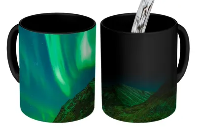 Obrázok produktu pre MuchoWow® Magický pohár Island - Polárna žiara - Hviezdna obloha 350 ml Pohár na zmenu farby Darček Nápad na darček - Foto hrnček