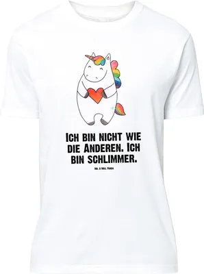 Produktbild von Mr. & Mrs. Panda Größe M T-Shirt Einhorn Herz - Weiß - Geschenk, Herren, Anders, Bunt, Tshirt, Unicorn, Shirt, Einhörner, Freundin, mit Spruch