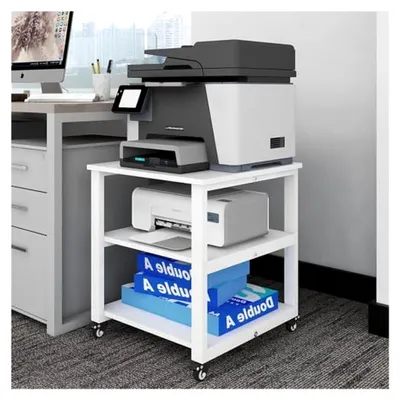 Produktbild von Druckertisch mit 3 Ebenen und Rollen, 50 x 50 x 50 cm | Mobiles Druckerregal für Büro und Zuhause