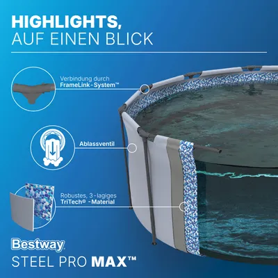 Produktbild von Bestway® Steel Pro MAX™ Frame Pool ohne Pumpe Ø 305 x 76 cm, lichtgrau, rund