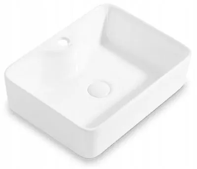 Obrázek produktu pro Ceramic countertop washbasin, white, rectangular, 47 cm x 37 cm, large