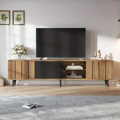 Obrázok produktu pre TV skrinka – TV komoda – Prírodná drevená farba – Vhodná pre televízory s uhlopriečkou 75 palcov – Šírka 175 cm