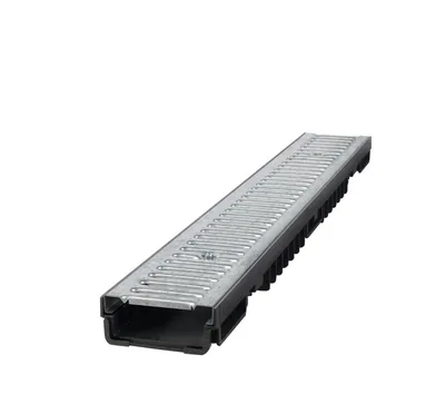 Produktbild von Marley 1m Entwässerungsrinne Kunststoff Rost Stahl verzinkt bis 1,5t belastbar L100xB13xH5,5cm Stegrost Rinne Bodenrinne Terrassenrinne
