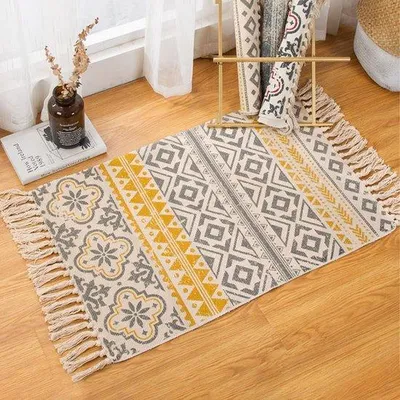 Obrázek produktu pro Žlutý koberec ve stylu boho, 60 x 90 cm, pratelný
