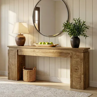 Produktbild von Tribesigns 160 cm Konsolentisch, Landhaus-Sofatisch, rustikaler Eingangstisch mit offenem Stauraum für Wohnzimmer, Flur, Eingangsbereich, Eiche Natur
