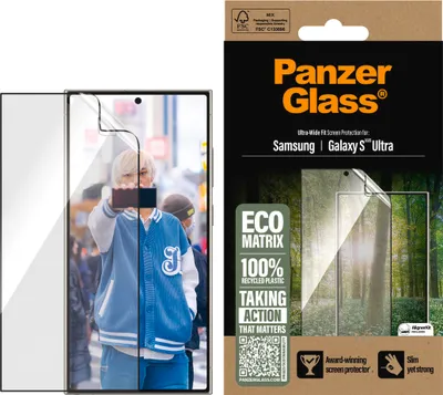 Obrázok produktu pre PanzerGlass ® ECO MATRIX Screen Protector Samsung Galaxy S25 Ultra | Ultra-Wide Fit, Samsung, Samsung - Galaxy S25 Ultra, Suché aplikovanie, Odolné proti poškriabaniu, Odolný proti nárazom, Priehľadná, 1 kusov