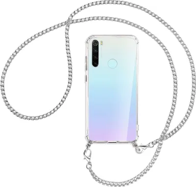 Produktbild von Handykette Backcover-Schutzhülle mit Band (Metall silberfarben) für Xiaomi Redmi Note 8 - silberfarbene Kette