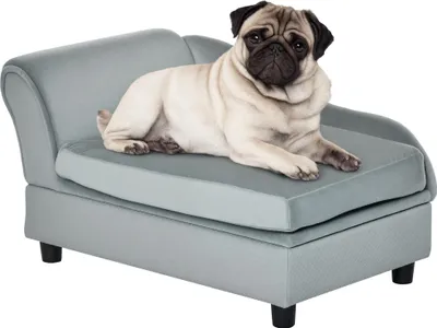Produktbild von PawHut Haustiersofa mit Stauraum, Kissen, bis 15 kg, Plüschbezug, Hellgrau