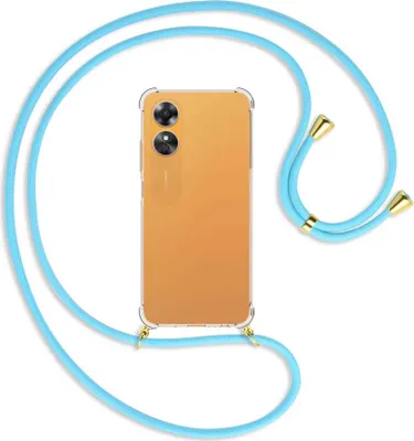 Produktbild von Handykette Backcover-Schutzhülle mit Band (Metall goldfarben) für Oppo A17 4G (CPH2477, 6.56'') - himmelblau