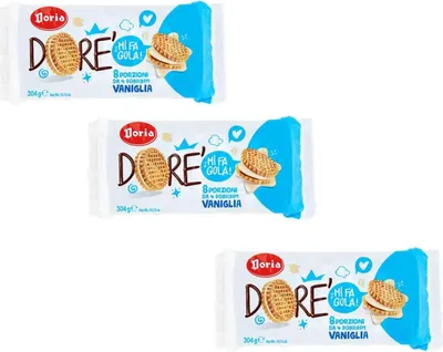 Produktbild von 3x Doria Dorè Kekse mit Vanille 304 g 8 Portionen (4 Kekse) snack cookies riegel