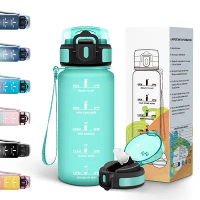 Produktbild von Motswedi Trinkflasche 0,5l mit Strohhalm, Sportflasche Blau-Grün, Wasserflasche
