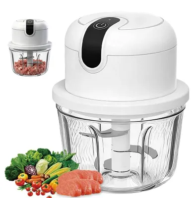 Image de Hachoir électrique de 350 ml, avec 3 lames en acier inoxydable, rechargeable par USB, idéal pour les légumes et la viande