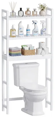 Image de Étagère de salle de bain en bambou avec 3 étagères réglables