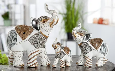 Produktbild von Gilde Figur, Elefant, "Morani", orientalisch, Kunstharz, creme, VE 2, L. 8 cm, B. 15 cm, H. 18.5 cm 37361 4063387373613