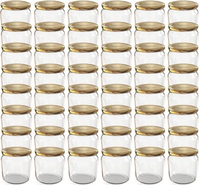Produktbild von Oputec 48x 360 ml Einmachgläser mit Schraubdeckel Gold – Perfekt für Konfitüren, Vorratsgläser mit Deckel ideal als Marmeladengläser und Schraubgläser