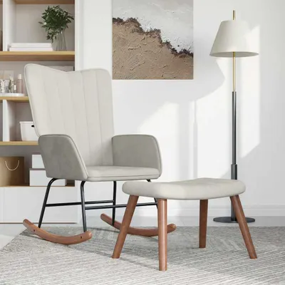 Immagine prodotto di Sedia a dondolo con sgabello in velluto bianco crema