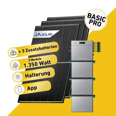 Produktbild von Balkonstrom Balkonkraftwerk 1350W Solaranlage mit Speicher | 3xZusatzspeicher | Balkonhalterung | 2xSolarmodul Bifazial | Zendure SolarFlow 2400 Pro