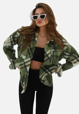 Produktbild von Damen Fleecejacke Hemdjacke Hemdbluse M Grün (30)
