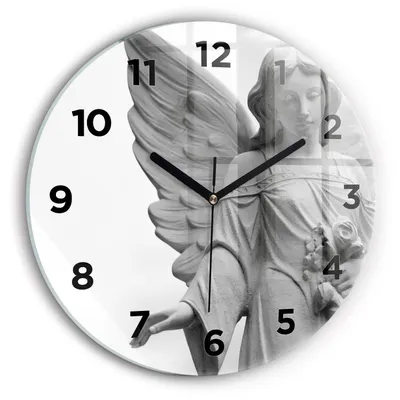 Produktbild von Wallfluent Wanduhr – Stilles Quarzuhrwerk - Uhr Dekoration Wohnzimmer Schlafzimmer Küche - Zifferblatt - schwarze Zeiger - 30 cm - Alte Engelsskulptur