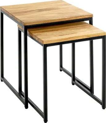Produktbild von HAKU Beistelltisch Couchtisch 2er Set eiche, schwarz - Massivholz, Metall, B/H/T: 33/38x41/46x33/38 cm