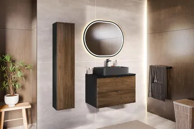 Produktbild von MONTIERT Badmöbel Set mit Aufsatzwaschbecken TALIA CASELLA 80cm MDF SOFT-CLOSE LED komplettes Badmöbel Set