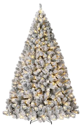 Produktbild von Künstlicher Weihnachtsbaum, beschneit, 120 cm (4.0 Fuß) Höhe, dicht belaubt (Fichte/Tanne) mit LED-Beleuchtung und beschneiten Spitzen – Montage mit Scharnieren, Metallfuß