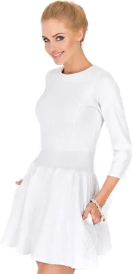 Obrázek produktu pro Šaty se strukturou elegantní áčkové mini šaty s 3/4 rukávem, bílé S/36