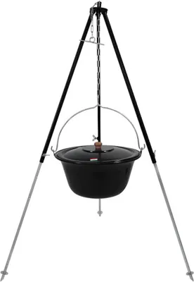 Produktbild von Grillplanet Gulaschkessel-Set, emailliert, 15 Liter, 130 cm (Dreibeinhöhe), Schwarz (Dreibein), für offenes Feuer