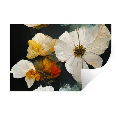 Produktbild von MuchoWow® Wandtattoo Wandsticker Wandaufkleber Blumen - Pflanzen - Schwarz - Weiß 60x40 cm Selbstklebend und Repositionierbar - Wierderverwendbar - Selbstklebend
