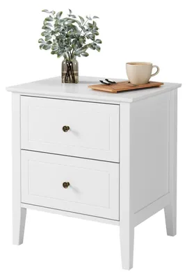 Image de Table de chevet blanche avec 2 tiroirs, style rustique, dimensions 50x40x55,5 cm