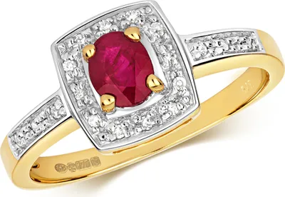 Produktbild von Stylischer 9 Karat (375) Gold Damen - Diamant Solitärring Brillant-Schliff 0.06 Karat H - PK mit Rubin, 51 (16.2); TRS28871RSL