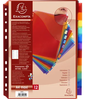 Produktbild von Exacompta 10x Registerhüllen Exactive aus PP 200µ, 12 Taben, DIN A4 Maxi - 4844E
