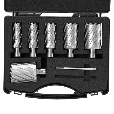 Produktbild von VEVOR Kronenbohrer-Set Metall 6 tlg. 1, 1-1/8, 1-1/4, 1-1/2, 1-3/4, 2 Zoll Kernbohrer-Satz 50,8 mm Schnitttiefe Ringschneider-Set, aus M2AL-Schnellarbeitsstahl Zubehör für Magnetbohrmaschinen