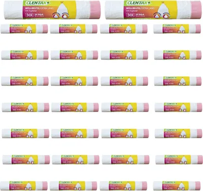 Produktbild von CLENTAX Müllbeutel 30L mit Zugband 30 x 20 St  (insg. 600 St) Extra Lang - Reissfest Tropfischer Zugbandbeutel