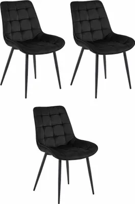 Image de Chaise - Leobert - Bera - Velours Noir/Pieds Noirs - 54 X 60 X 88 Cm - Lot De 3