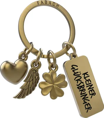 Produktbild von FABACH Schutzengel Schlüsselanhänger 3 Charms mit Gravur - Kleeblatt Schlüsselanhänger Herz Glücksbringer Viel Erfolg - Viel Glück Geschenk Engel Glücksbringer - Kleiner Glücksbringer
