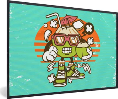 Produktbild von MuchoWow® MuchoWow® Gerahmtes Poster Kokosnuss - Sonnenbrille - Retro 30x20 cm - Poster mit zchwarzem Bilderrahmen - Kunstdruck - Bild-Poster