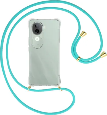 Produktbild von Handykette Backcover-Schutzhülle mit Band (Metall goldfarben) für Vivo iQOO Z9S 5G - türkis