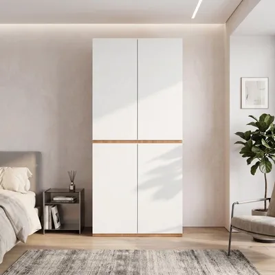 Obrázok produktu pre Skriňa na oblečenie, komoda s zásuvkou na šperky (90x50x200 cm), s 4 dvierkami, 1 tyčou na vešanie a 2 zásuvkami, biela