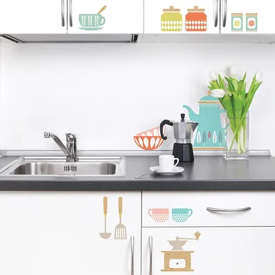 Image de Autocollants muraux, adhésifs décoratifs, ustensiles de cuisine