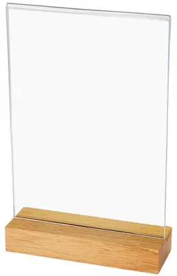 Tischaufsteller mit Holzfuß aus Acryl im Hochformat von HMF in DIN A5