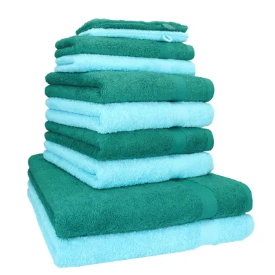 Produktbild von Betz 10-tlg. Handtuch-Set PREMIUM 2 Duschtücher 4 Handtücher 2 Gästetücher 2 Waschhandschuhe  Farbe: smaragdgrün & türkis
