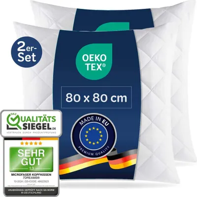Produktbild von 7dreams® Microfaser Kopfkissen gesteppt - 80 x 80 cm - 2er-Set - Weiß